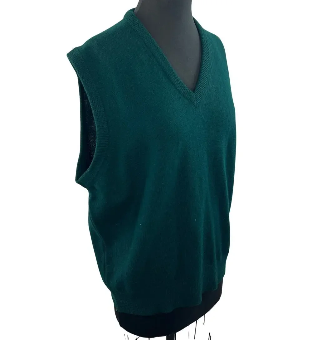 VINTAGE L.L Bean Green Sleeveless V-Neck Lambswool Pullover Sweater Vest L Large